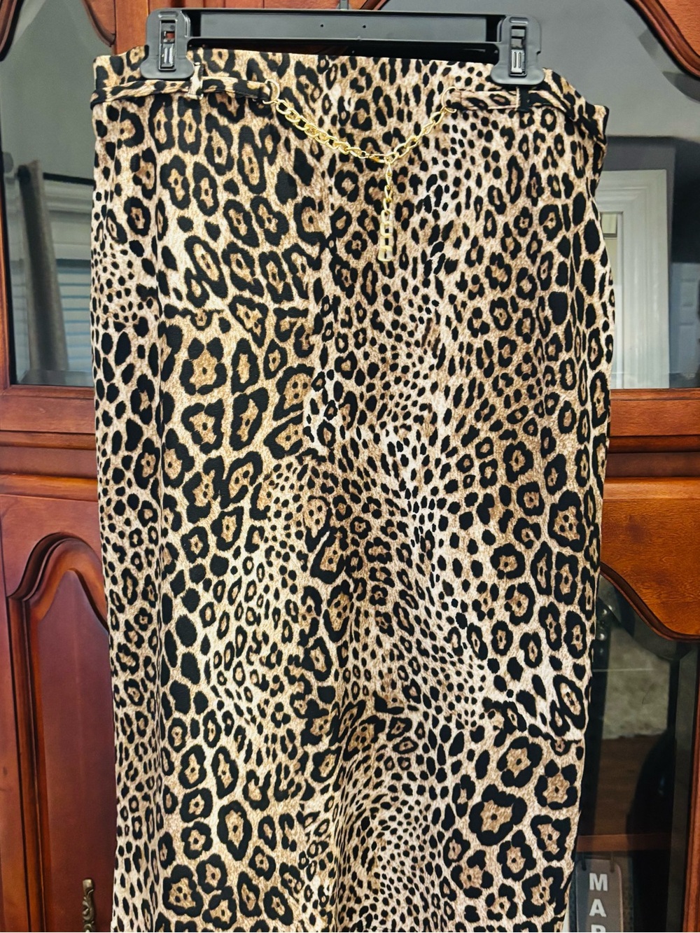 Leopard Print Pencil Skirt with Gold Belt